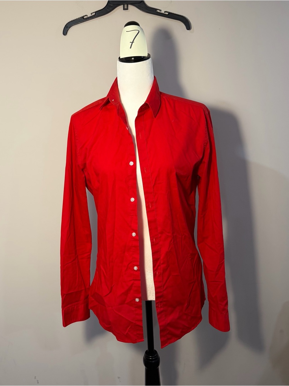 H&M Men's Red Long-Sleeve Button-Down Shirt